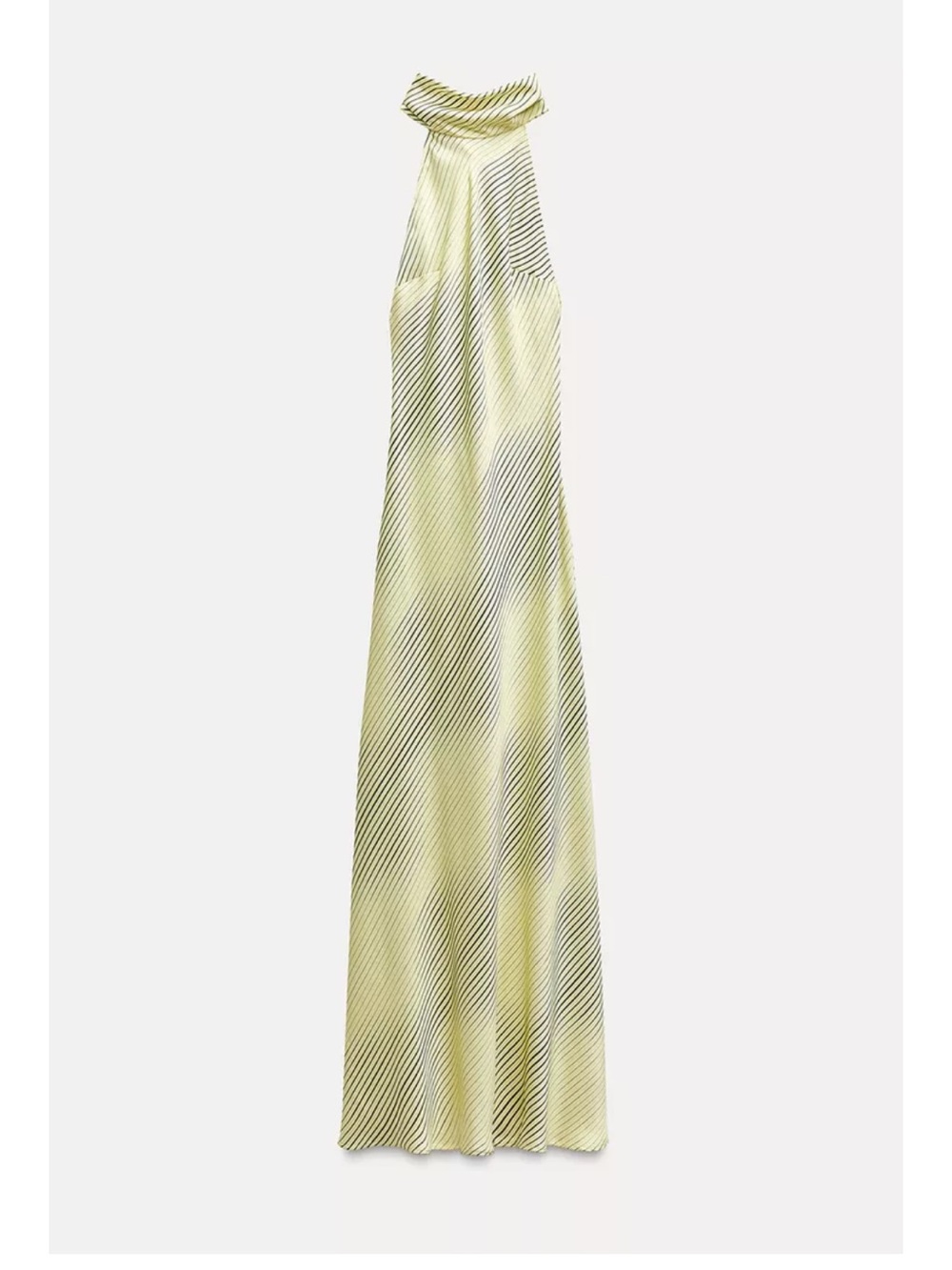 Zara Pale Lemon Diagonal Stripe Halter Backless Maxi Dress